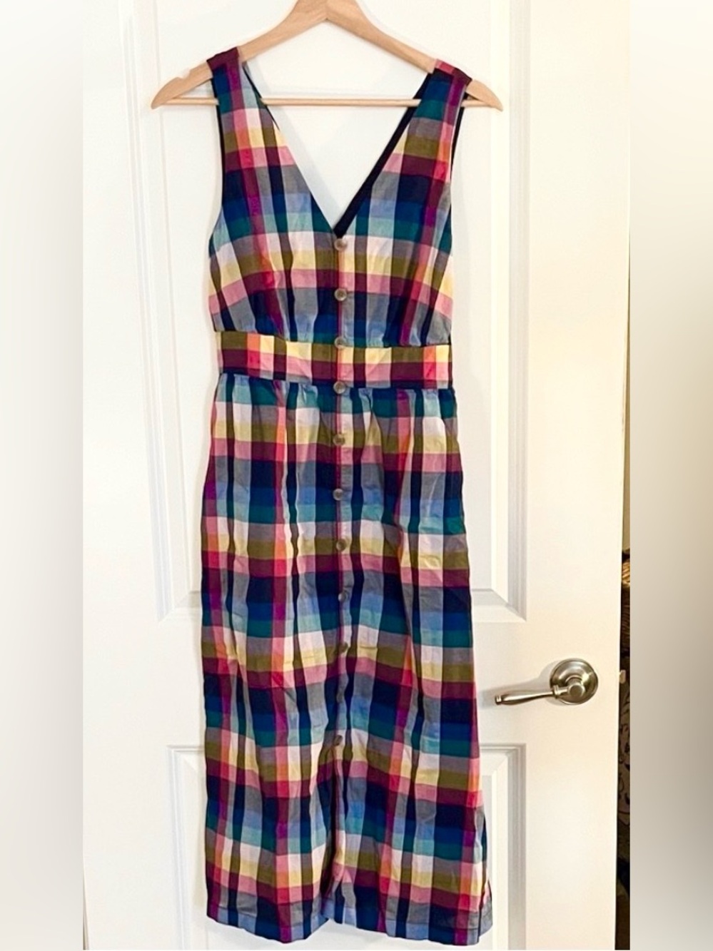 J. Crew Multicolor Plaid Sleeveless V-Neck Midi Dress